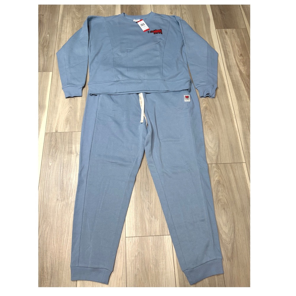 Keith Haring Blue Fleece Sweatshirt and Joggers Lounge Set Barking Dog Heart M